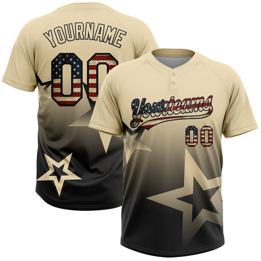 Maxcorners Custom Cream Vintage USA Flag-Black Gradient Style Twinkle Star Two-Button Unisex Softball Jersey LM2605
