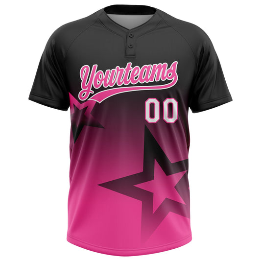 Maxcorners Custom Black Pink-White Gradient Style Twinkle Star Two-Button Unisex Softball Jersey LM2605