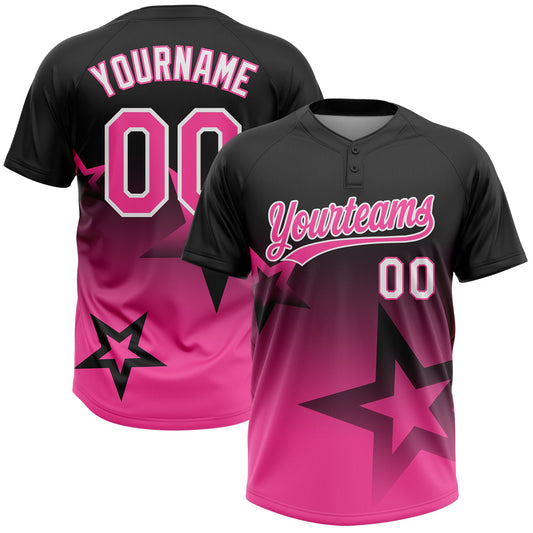 Maxcorners Custom Black Pink-White Gradient Style Twinkle Star Two-Button Unisex Softball Jersey LM2605