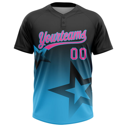 Maxcorners Custom Black Pink-Sky Blue Gradient Style Twinkle Star Two-Button Unisex Softball Jersey LM2605
