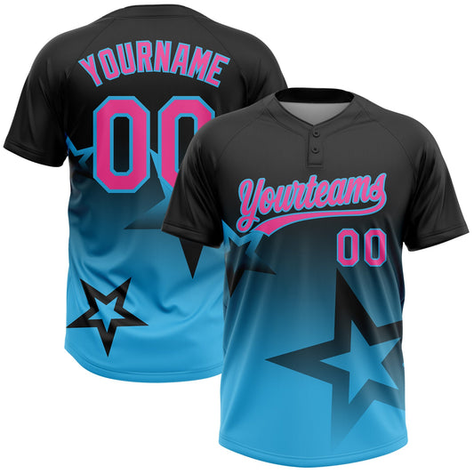 Maxcorners Custom Black Pink-Sky Blue Gradient Style Twinkle Star Two-Button Unisex Softball Jersey LM2605