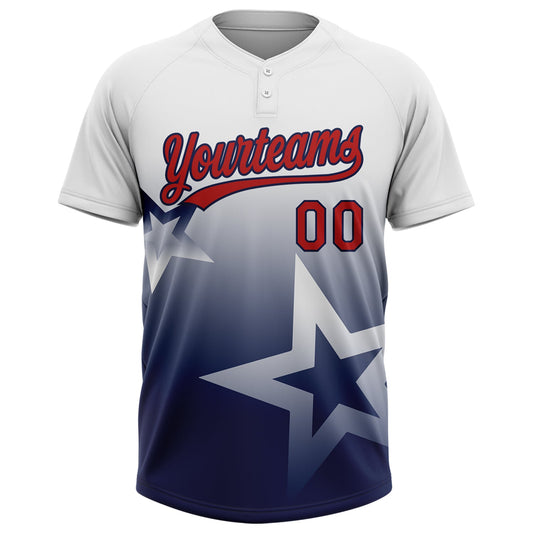 Maxcorners Custom White Red-Navy Gradient Style Twinkle Star Two-Button Unisex Softball Jersey LM2605