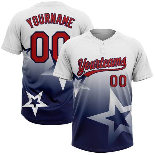Maxcorners Custom White Red-Navy Gradient Style Twinkle Star Two-Button Unisex Softball Jersey LM2605