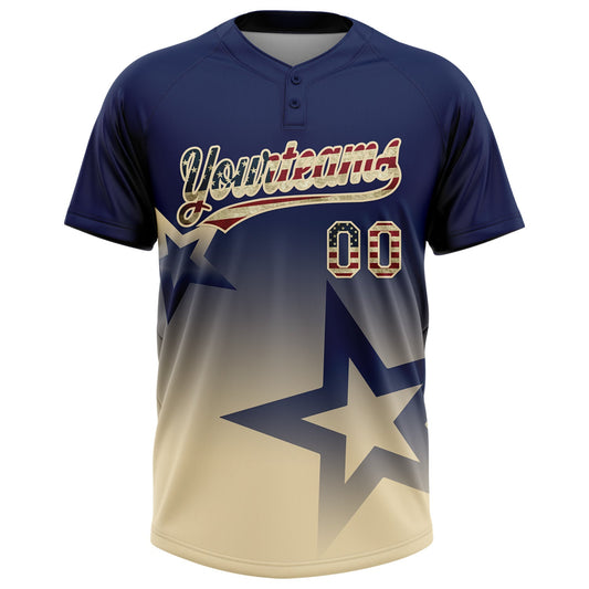 Maxcorners Custom Navy Vintage USA Flag-Cream Gradient Style Twinkle Star Two-Button Unisex Softball Jersey LM2605