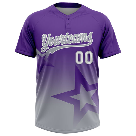 Maxcorners Custom Purple Gray-White Gradient Style Twinkle Star Two-Button Unisex Softball Jersey LM2605