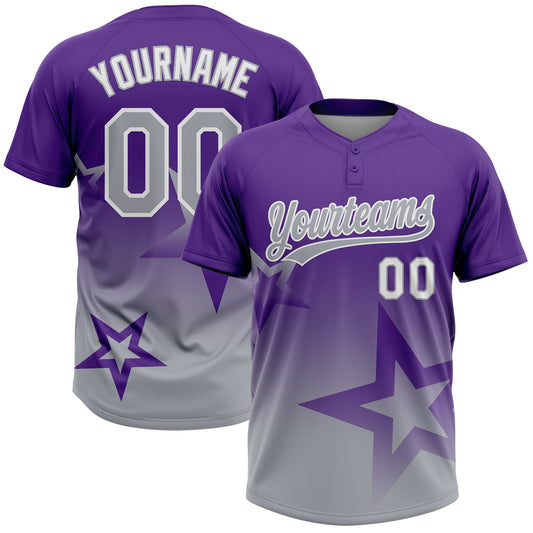 Maxcorners Custom Purple Gray-White Gradient Style Twinkle Star Two-Button Unisex Softball Jersey LM2605
