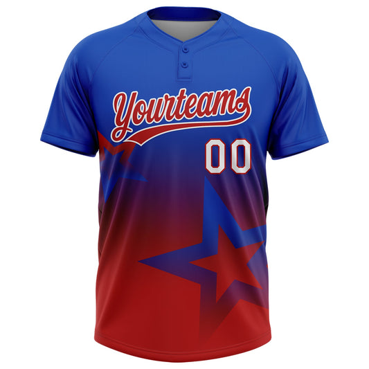 Maxcorners Custom Thunder Blue Red-White Gradient Style Twinkle Star Two-Button Unisex Softball Jersey LM2605
