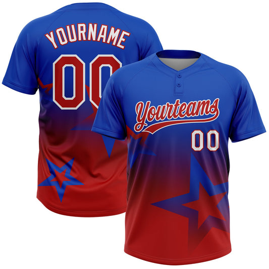 Maxcorners Custom Thunder Blue Red-White Gradient Style Twinkle Star Two-Button Unisex Softball Jersey LM2605
