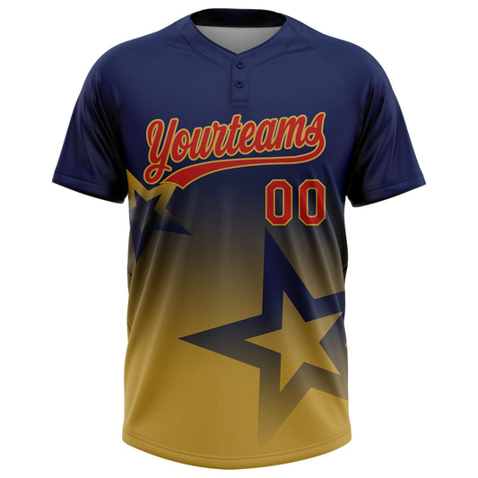 Maxcorners Custom Navy Red-Old Gold Gradient Style Twinkle Star Two-Button Unisex Softball Jersey LM2605