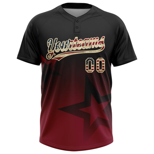 Maxcorners Custom Black Vintage USA Flag Crimson-Cream Gradient Style Twinkle Star Two-Button Unisex Softball Jersey LM2605