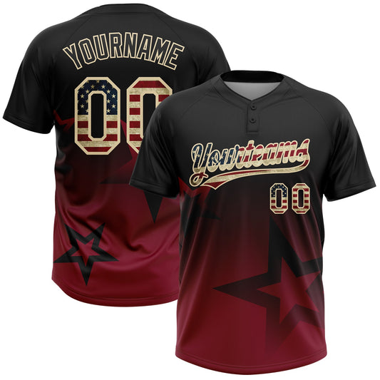 Maxcorners Custom Black Vintage USA Flag Crimson-Cream Gradient Style Twinkle Star Two-Button Unisex Softball Jersey LM2605