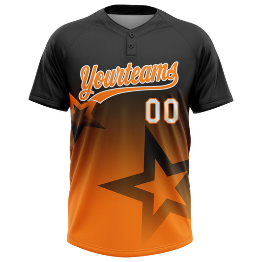 Maxcorners Custom Black Bay Orange-White Gradient Style Twinkle Star Two-Button Unisex Softball Jersey LM2605