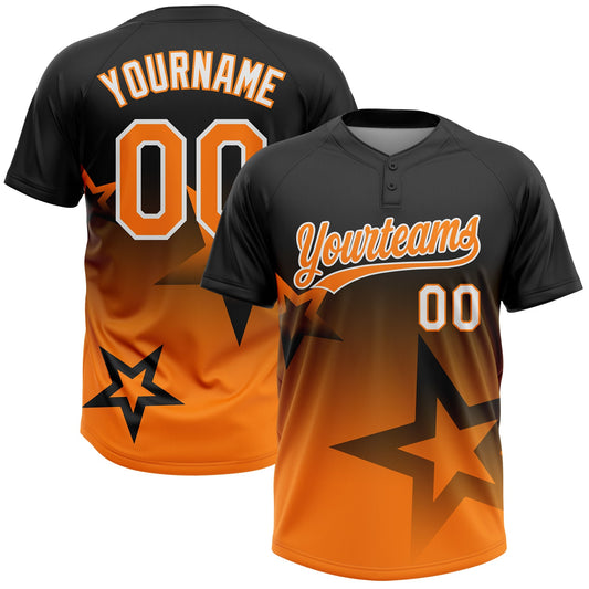 Maxcorners Custom Black Bay Orange-White Gradient Style Twinkle Star Two-Button Unisex Softball Jersey LM2605