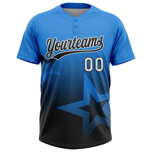 Maxcorners Custom Electric Blue Black-White Gradient Style Twinkle Star Two-Button Unisex Softball Jersey LM2605