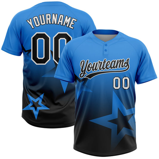 Maxcorners Custom Electric Blue Black-White Gradient Style Twinkle Star Two-Button Unisex Softball Jersey LM2605