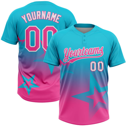 Maxcorners Custom Lakes Blue Pink-White Gradient Style Twinkle Star Two-Button Unisex Softball Jersey LM2605