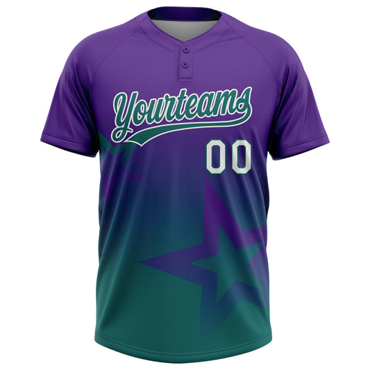 Maxcorners Custom Purple Teal-White Gradient Style Twinkle Star Two-Button Unisex Softball Jersey LM2605