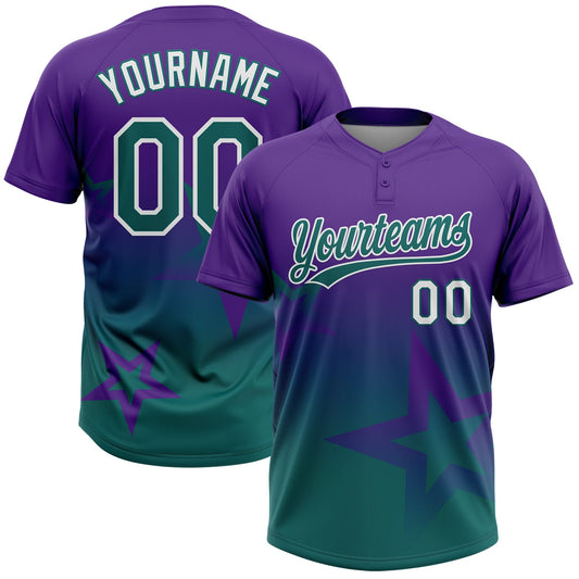 Maxcorners Custom Purple Teal-White Gradient Style Twinkle Star Two-Button Unisex Softball Jersey LM2605