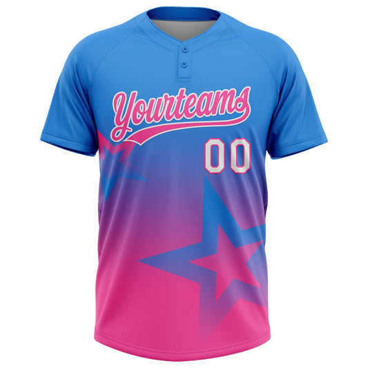 Maxcorners Custom Electric Blue Pink-White Gradient Style Twinkle Star Two-Button Unisex Softball Jersey LM2605