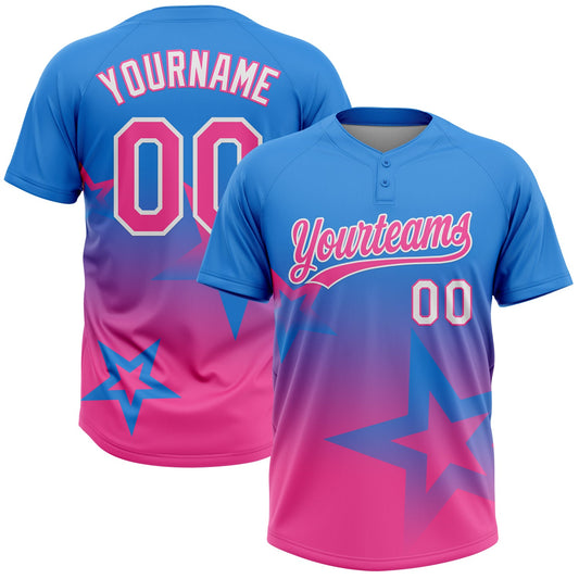 Maxcorners Custom Electric Blue Pink-White Gradient Style Twinkle Star Two-Button Unisex Softball Jersey LM2605