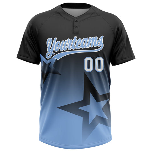 Maxcorners Custom Black Light Blue-White Gradient Style Twinkle Star Two-Button Unisex Softball Jersey LM2605