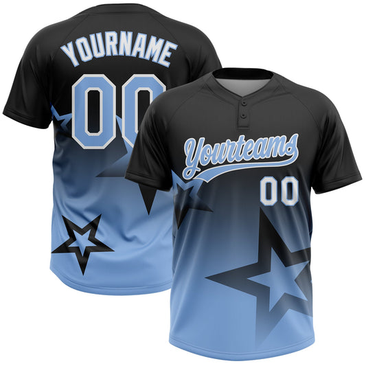 Maxcorners Custom Black Light Blue-White Gradient Style Twinkle Star Two-Button Unisex Softball Jersey LM2605