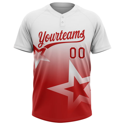 Maxcorners Custom White Red Gradient Style Twinkle Star Two-Button Unisex Softball Jersey LM2605
