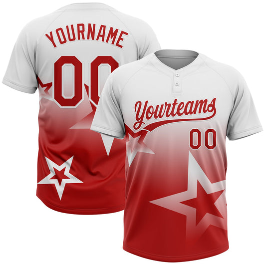 Maxcorners Custom White Red Gradient Style Twinkle Star Two-Button Unisex Softball Jersey LM2605