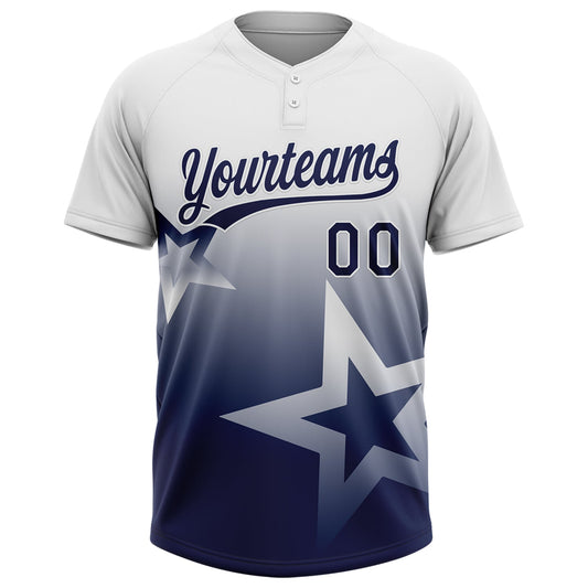 Maxcorners Custom White Navy Gradient Style Twinkle Star Two-Button Unisex Softball Jersey LM2605