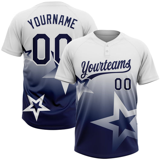 Maxcorners Custom White Navy Gradient Style Twinkle Star Two-Button Unisex Softball Jersey LM2605