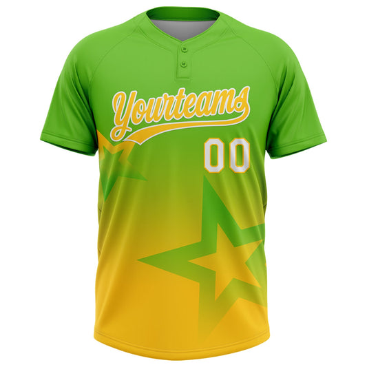 Maxcorners Custom Aurora Green Yellow-White Gradient Style Twinkle Star Two-Button Unisex Softball Jersey LM2605