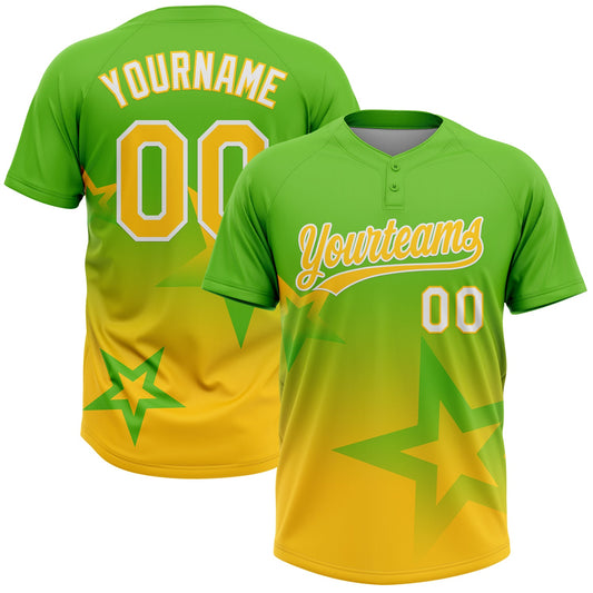 Maxcorners Custom Aurora Green Yellow-White Gradient Style Twinkle Star Two-Button Unisex Softball Jersey LM2605
