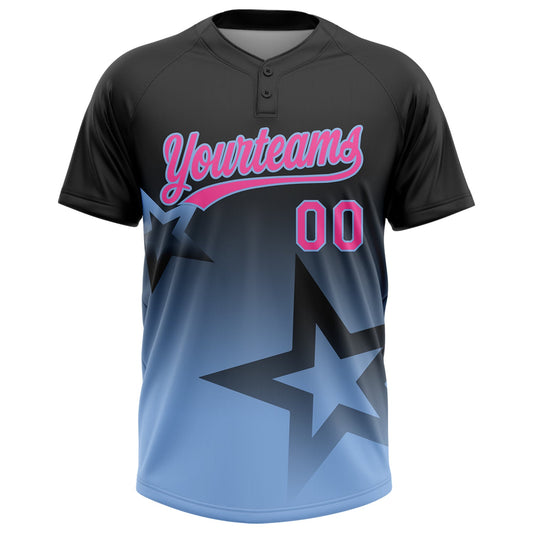Maxcorners Custom Black Pink-Light Blue Gradient Style Twinkle Star Two-Button Unisex Softball Jersey LM2605