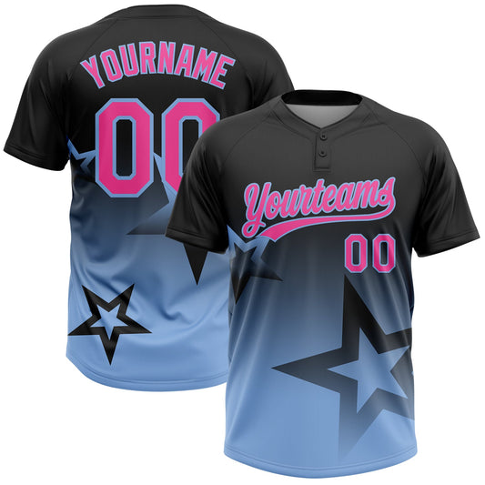 Maxcorners Custom Black Pink-Light Blue Gradient Style Twinkle Star Two-Button Unisex Softball Jersey LM2605
