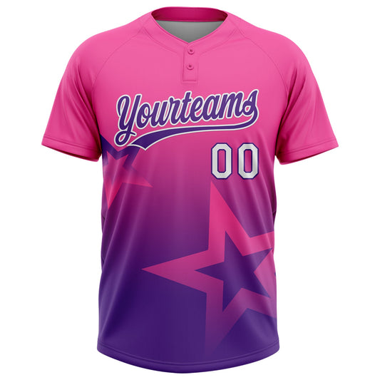 Maxcorners Custom Pink Purple-White Gradient Style Twinkle Star Two-Button Unisex Softball Jersey LM2605