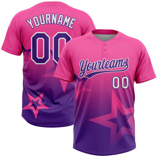 Maxcorners Custom Pink Purple-White Gradient Style Twinkle Star Two-Button Unisex Softball Jersey LM2605
