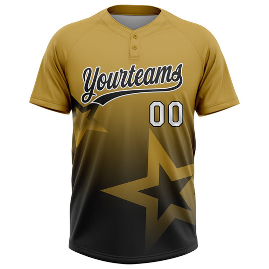Maxcorners Custom Old Gold Black-White Gradient Style Twinkle Star Two-Button Unisex Softball Jersey LM2605