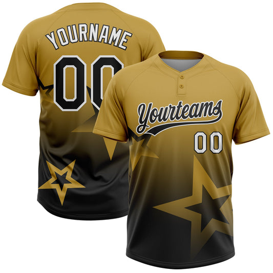 Maxcorners Custom Old Gold Black-White Gradient Style Twinkle Star Two-Button Unisex Softball Jersey LM2605
