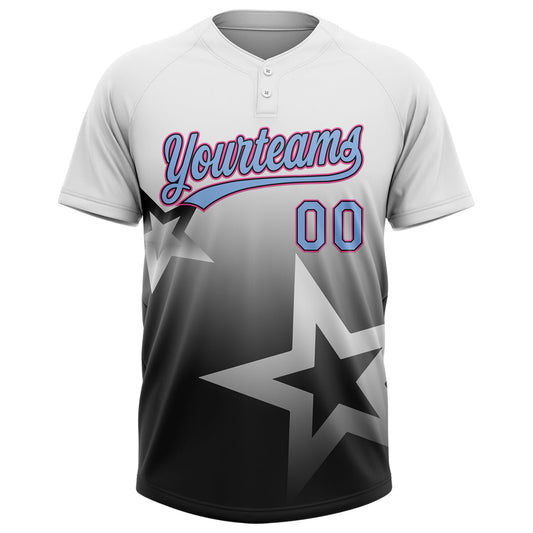 Maxcorners Custom White Light Blue Black-Pink Gradient Style Twinkle Star Two-Button Unisex Softball Jersey LM2605