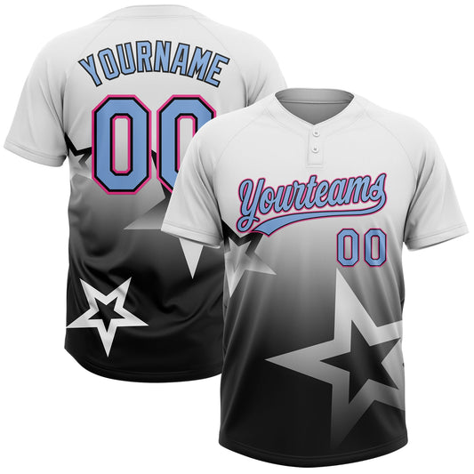 Maxcorners Custom White Light Blue Black-Pink Gradient Style Twinkle Star Two-Button Unisex Softball Jersey LM2605