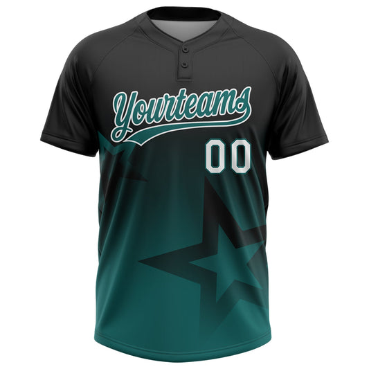 Maxcorners Custom Black Teal-White Gradient Style Twinkle Star Two-Button Unisex Softball Jersey LM2605