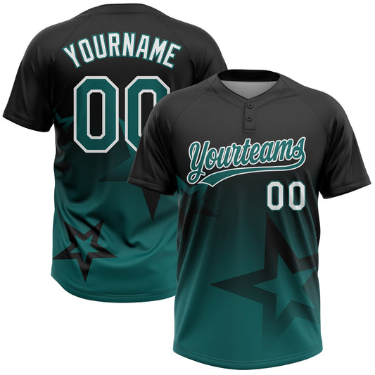 Maxcorners Custom Black Teal-White Gradient Style Twinkle Star Two-Button Unisex Softball Jersey LM2605