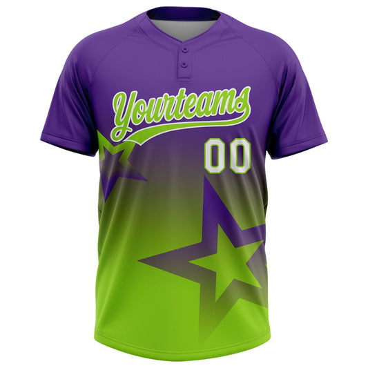Maxcorners Custom Purple Neon Green-White Gradient Style Twinkle Star Two-Button Unisex Softball Jersey LM2605