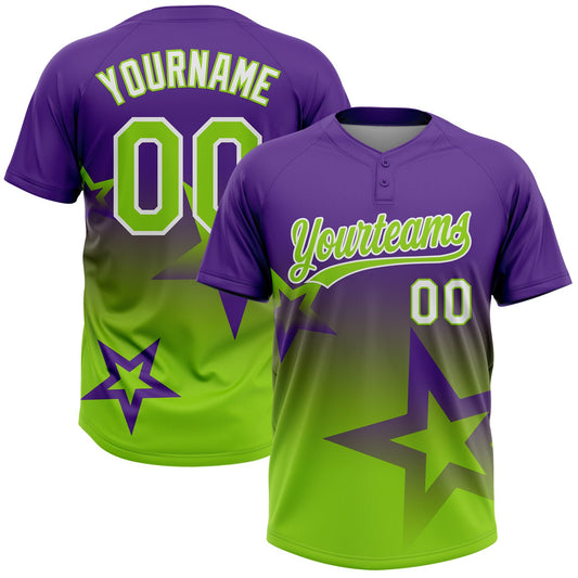 Maxcorners Custom Purple Neon Green-White Gradient Style Twinkle Star Two-Button Unisex Softball Jersey LM2605
