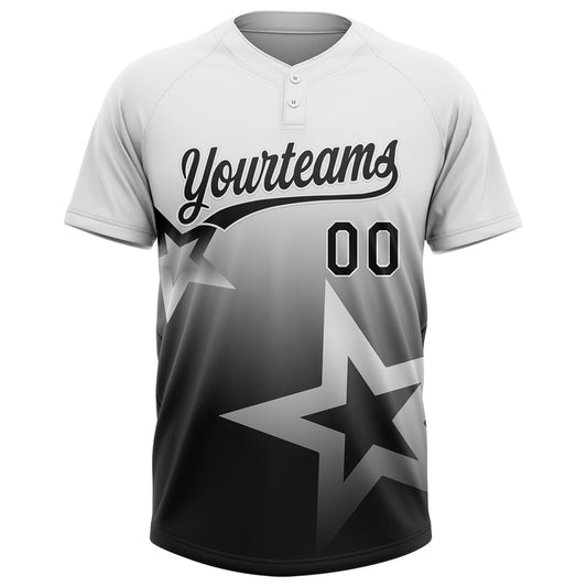 Maxcorners Custom White Black Gradient Style Twinkle Star Two-Button Unisex Softball Jersey LM2605