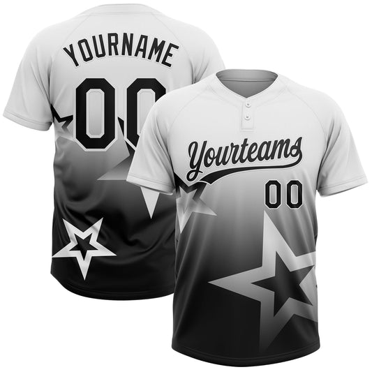 Maxcorners Custom White Black Gradient Style Twinkle Star Two-Button Unisex Softball Jersey LM2605