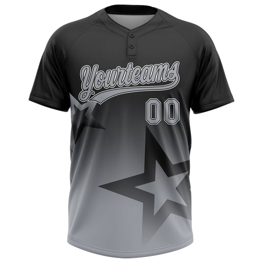 Maxcorners Custom Black Gray-White Gradient Style Twinkle Star Two-Button Unisex Softball Jersey LM2605