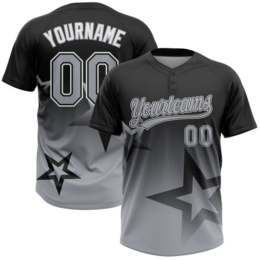 Maxcorners Custom Black Gray-White Gradient Style Twinkle Star Two-Button Unisex Softball Jersey LM2605