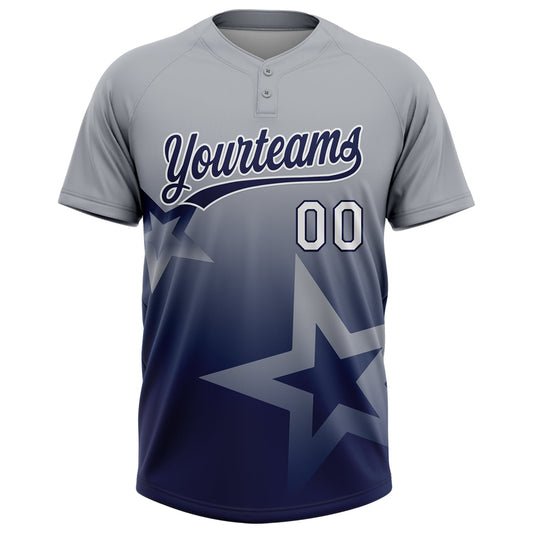 Maxcorners Custom Gray Navy-White Gradient Style Twinkle Star Two-Button Unisex Softball Jersey LM2605