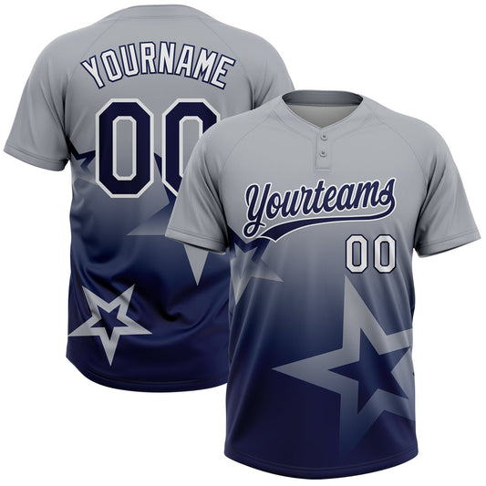 Maxcorners Custom Gray Navy-White Gradient Style Twinkle Star Two-Button Unisex Softball Jersey LM2605